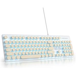 SOLIDEE Tastiera a membrana,macchina da scrivere punk a grandezza naturale 104 tasti,tastiera computer con tasti rotondi,retroilluminata a LED per PC/Win/Mac/Laptop(Americana QWERTY)(V300 Beige)
