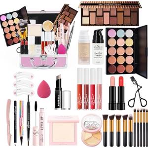 FantasyDay Set di Trucchi, FantasyDay Kit di Bellezza Cosmetici Kit per Occhi, Viso e Labbra - Natale Regalo Xmas Makeup Gift Set con Correttore, Rossetti, Lucidalabbra, Palette Ombretti, Mascara, Trousse, Fard