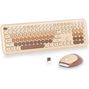 SOLIDEE Combo Tastiera e Mouse Wireless Colorato,tastiera per macchina da scrivere retrò 2.4GHz,104 Tasti con Tastierino Numerico,Tastiera a Membrana Silenziosa(Americana QWERTY)(Coffee)