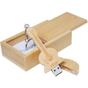 Meiyuexiang Chiavetta USB in legno di acero a forma di chitarra in scatola di legno Bamboo wood 2.0/64GB