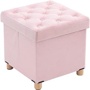 BRIAN & DANY Pouf Contenitore Quadrato, Puff Poggiapiedi Pieghevole in Velluto, Pouf Sgabello con Gambe per Camera da Letto Soggiorno, 40 x 40 x 40 cm, Rosa