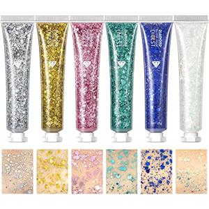 MKNZOME Glitter Corpo, MKNZOME 6 pezzi Glitter Capelli Brillantini Corpo Ombretto Liquido Glitter Brillantini Make Up per Capelli, Viso,Festival Musicali,Halloween, Natale, Club, Feste