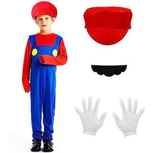 Kitimi Costume Adulto Bambino, Super Costumi Cappelli e Barbe, Decorazione del Costume di Carnevale Halloween Cosplay per Ragazzi, Ragazze e Bambini Adulti(Bambini - Rosso XL)