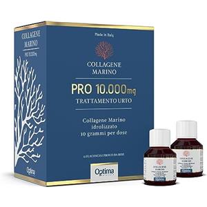 Collagene Marino Optima Naturals Collagene Marino Pro 10.000 Mg - Trattamento Urto - 10 g di collagene per dose - con acido ialuronico e vitamine E, C e B6-12 flaconcini pronti da bere da 50ml Optima Naturals