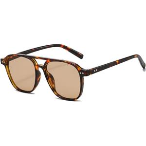 YAMEIZE Stile Retrò Doppio Ponte Occhiali da Sole - per le Donna Uomo 70 s Pilota Vintage Style UV400 Protezione Piazza Occhiali di guida