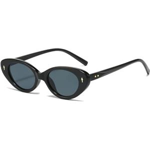 YAMEIZE Retro Occhiali da sole Cat Eye Piccolo Ovale per le Donna Uomo di Stile Classico Ovale Occhiali Vintage Shades UV400 Protezione (Nero Grigio)