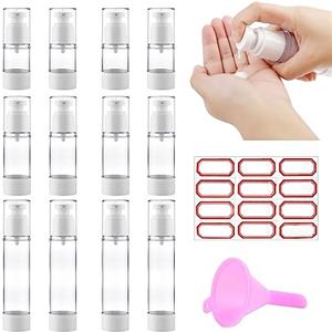 DOUSELLA 12 Pz Flaconi Vuoti Viaggio Bottiglie a Pompa Airless Bottiglie a Pressione Dispenser Bottiglie di Plastica Flacone Spray Vuoto Ricaricabile per Crema, Lozione - 15ml/30ml/50ml, Trasparenti