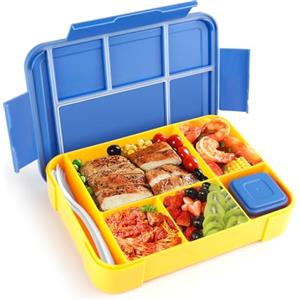 YC Kitchen Contenitore per il pranzo con scomparti e posate, 1330 ml, ideale per il pranzo vario, contenitore per il pranzo, scomparti a prova di perdite, contenitore per il pane per microonde, lavabile in