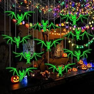 LMSHOWOWO 10 Pezzi Decorazione Pipistrello Luminoso, Fosforescenti Pipistrello Addobbi Spaventosi, Pipistrelli di Plastica Halloween Decorazioni da Appendere, per Decorazioni di Halloween Cortile Prato Portico