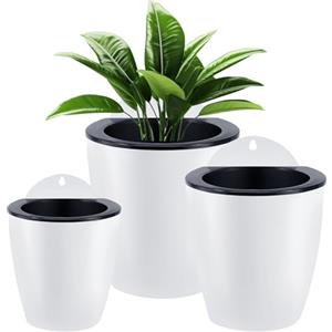 HPiano Vasi da fiori appesi in plastica Set da 3 appesi Assorbimento automatico dell'acqua Secchio di fiori Balcone Recinzione Ornamenti da giardino di casa, Fioriere da appendere a parete