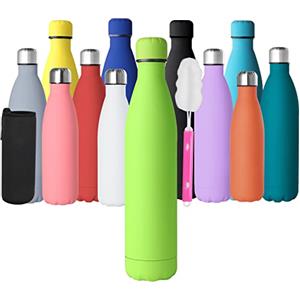 GeeRic Bottiglia Termica 1 Litro Opaco Borraccia in Acciaio Inox+Spazzola+Borsa Portatile Bottiglia d'Acqua Sportiva Tenere 12H Caldo/24 Freddo Borraccia Termica per Campeggio,Scuola,Sport Verde