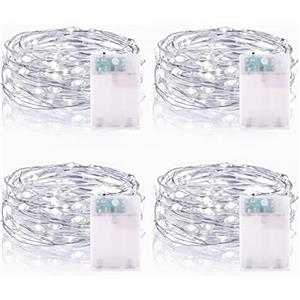 Vacoulery Stringa Luci Led, 2M 20 luci led a Batteria Catene luminose Ghirlanda Luminosa Rame filo Lucine Fata Luci Esterni Interni Decorative per Natale Matrimonio Festa letto Camera (4 Pezzi, Bianco Freddo)