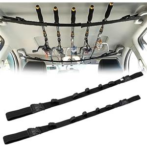 Amindz 2 pezzi Canna da pesca stand, Porta canna da pesca per auto, Cinghia per asta a 5 fori, regolabili da 55 a 78 pollici per canna da pesca, accessori da pesca (nero)