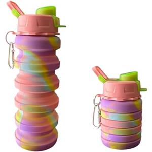 GMM Bottiglia Sportiva 500ML in Silicone, Borraccia Sportiva Riutilizzabile, Borraccia Pieghevole, senza BPA (Camouflage Rosa pesca)