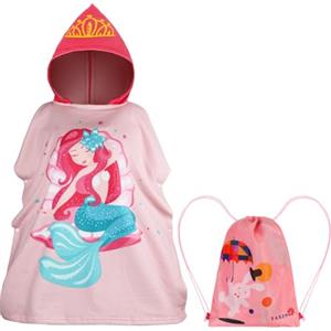 QKURT KURT Asciugamani da Spiaggia per Bambini, Poncho da Bagno per Bambini, Asciugamano da Bagno per Piscina, Avvolgente Caldo con Borsa con Coulisse Portatile per Ragazze