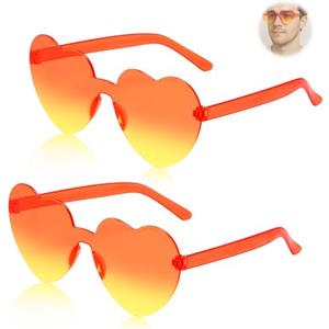 AzureRay 2Paia Occhiali Cuore Senza Montatura Occhiali a Forma di Cuore da Sole in Acrilico Trasparente Arancione per Donne Accessori Moda Estate Festival