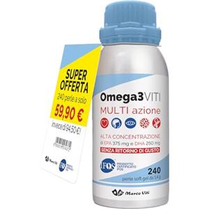 Marco Viti Omega3 Viti Multi Azione 240 Perle Softgel - Alta Concentrazione EPA 375 mg e DHA 250 mg, Integratore per Cuore, Cervello e Vista, Senza Glutine
