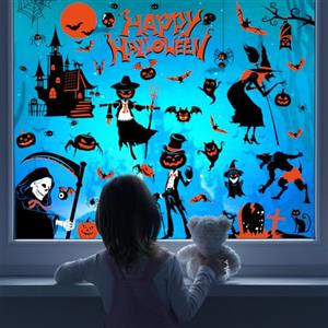 YIHELU Adesivi per Halloween, Adesivi per Finestre di Halloween Set di Adesivi Riutilizzabili, Decorazioni per Feste di Halloween, 9 Fogli (Adesivi per Halloween-C)