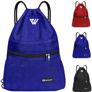 WESTWOOD FOX WFX - Sacca con coulisse, impermeabile, per sport, palestra, da donna, da uomo, in polietilene, tasca esterna, con cerniera, per scuola, spiaggia, vacanze, nuoto, viaggi, Blu, Taglia