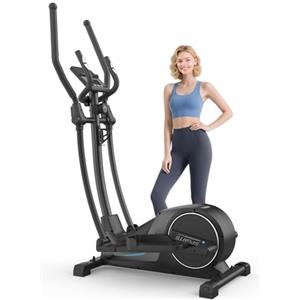Cowmew Ellittica da Casa, Ellittica Magnetica Ultra Silenziosa con Resistenza a 16 Livelli, Volano da 8 kg, Passo da 42 cm con Pedali Antiscivolo, Capacità di Carico 150 kg, Sensore Pluse, Monitor LCD