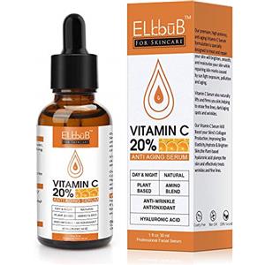 ELBBUB SIERO VISO VITAMINA C 20% Con Ingredienti Vegani Antietá, Antirughe e Antimacchie - Naturale & Biologico con Acido Ialuronico Puro per Collo, Décolleté e Contorno Occhi