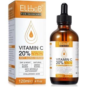 ELBBUB SIERO VISO VITAMINA C 20% Con Ingredienti Vegani Antietá, Antirughe e Antimacchie - Naturale & Biologico con Acido Ialuronico Puro per Collo, Décolleté e Contorno Occhi