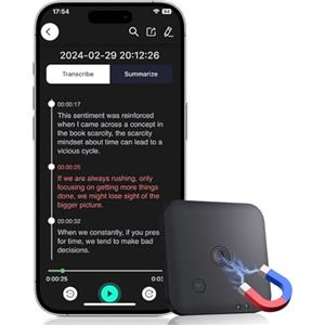 SOXOI Registratore Vocale AI, Registratori Vocali Digitali Professionale Magnetico da 64GB con ChatGPT 4o per Trascrivere e Riassumere in 102 Lingue,Registratore Vocale per Conferenze (nero)