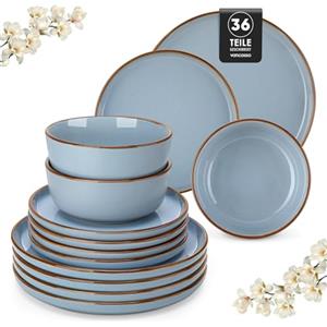 Vancasso LOIRE - Servizio da tavola per 12 persone, 36 pezzi, 12 persone, colore blu, include ciotola, piatto da dessert e piatti piani, lavabile in lavastoviglie