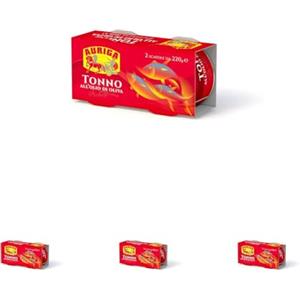 Auriga Tonno Auriga con Olio di Oliva 2 scatole da 220gr. Fonte di Proteine. Senza conservanti. (Confezione da 4)