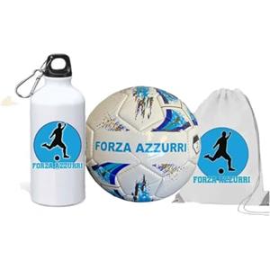 Generico Pallone Mini n.2 con i colori del Napoli calcio e scritta Forza Azzurri + una borraccia in alluminio e una sacca in nylon con stampa dei colori della tua squadra del cuore partenopeo tifoso regalo