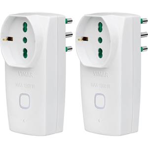 VIMAR Presa intelligente WiFi 00335.B, adattatore multiplo compatibile con Alexa e Google home, spina 16A, presa universale da 16A, comando vocale e telecomando con App View, Bianco (Confezione da 2)