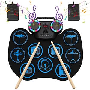 Uverbon Batteria Elettronica, Uverbon Drum Pad Portatile Roll-Up Kit Batteria Elettronica Altoparlanti Stereo Doppi Integrati Bluetooth Wireless Drum Pad per Bambini Principianti