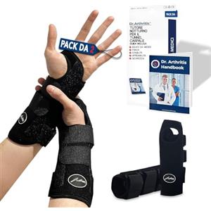 Dr. Arthritis Tutore Tunnel Carpale Destro Ideato da Medici - Tutore Polso Rigido per Alleviare Dolori e Sostenere l'Avambraccio - Con Stecca in Metallo e Chiusure a Strappo (Confezione da 2, Destro + Sinistro)