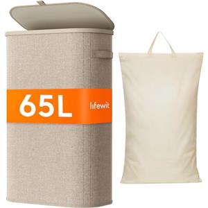 Lifewit Cesto Portabiancheria 65 L, Cesta Panni Sporchi Slim, Cesta Biancheria Sporca Salvaspazio con Coperchio, Laundry Basket per Camera da Letto, Lavanderia, Bagno, Beige