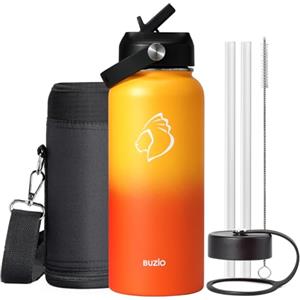 BUZIO Borsa termica 1L, borraccia acciaio inox tripla parete sottovuoto, tappo a cannuccia, 48h freddo, a prova di perdite, borraccia sportiva per escursionismo, Giallo-Arancione