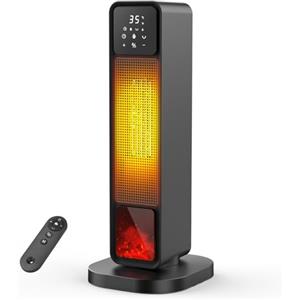 Neqraxis Termoventilatore a Colonna, Stufa Elettrica Basso Consumo 2200W PTC, Stufa Elettrica con Effetto Camino LED, Telecomando, Oscillazione, Timer 12H, Múltiples Funciones de Protección per Ambienti 25m²