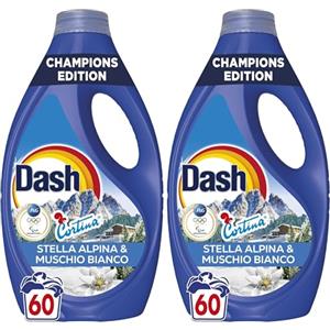 Dash Detersivo Lavatrice Liquido, 60 Lavaggi, Champions Edition, Cortina, Stella Alpina e Muschio Bianco, Pulito e Freschezza in 1 solo lavaggio (Confezione da 2)