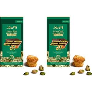 Lindt Tavoletta DUBAI STYLE CHOCOLATE, Tavoletta di Cioccolato Fondente, ripiena di Pistacchio e Kadayf, Formato 145g (Confezione da 2)
