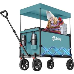 Sekey XXL Carrello Spiaggia con Tetto 150L 150KG, Carrello Pieghevole per Bambini, Carrelli Pieghevole con Ruote con Protezione Solare per Spiaggia Campeggio SE 4018, Verde