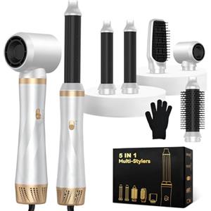 Focenat Spazzola Asciugacapelli 5 in 1, 1000W Air Styler Set con Asciugacapelli Ioni, Spazzola Lisciante Volumizzante e Ferro Arricciacapelli, 3 Temperature e Velocità, per Asciugare Lisciare e Ricci