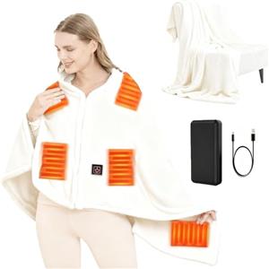 SNZ Coperta elettrica USB con batteria da 10000 mAh, 150 x 80 cm, senza fili, 3 livelli di temperatura, flanella singola, Electric Blanket Shawl, coperta termica per ufficio, pausa pranzo, viaggi