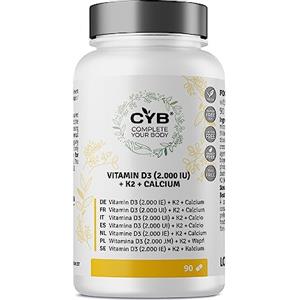 CYB Complete your Body CYB | Vitamina D Integratore Vitamine D3 K2 2000 UI 50µg - Vitamina K2 80µg - Calcio 500mg - 90 Compresse per 3 Mesi - Vitamine - Integratore Multivitaminico Quotidiano - Prodotto Vegetariano