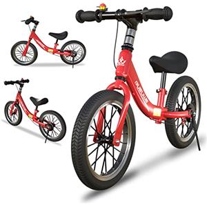 GASLIKE Bici Senza Pedali per Bambini da 2 3 4 5 6 Anni, Ruote in Gomma da 14 Pollici, Freno e Cavalletto, Massimo 40 Kg, Manubrio e Sella Regolabili, Regali di Compleanno per Bambina e Bambino, Rosso