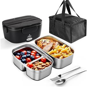 ESOHOT Scaldavivande Elettrico Portatile 1,5L 80W con Borse Isolate,Set di Posate per 12V 24V 220V (1,5L x 2)