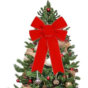 QIZHIQIAMY Fiocchi per Albero di Natale Grande Rosso Fiocco Puntale Albero di Natalizi Fiocchi Velluto Rossi Natalizio Decorazioni Natale per Uso Interno ed Esterno, Porte, Finestre e Caminetti