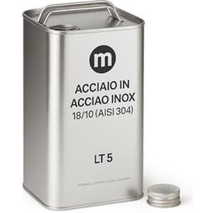 mille idee Latta Vuota Per Olio 5 Litri in Acciaio Inox 18/10 (AISI 304) con Tappo e Maniglia - Contenitore Alimentare per Olio - Resistente, Riutilizzabile e Antiruggine L 16,5 cm P 10 cm H 31 cm
