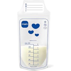 MAM Sacchetti per latte materno | Sacchetti per allattamento in materiale privo di BPA e BPS | Sacchetti per latte a prova di perdite con chiusura a doppia pressione | Pratico fondo | Piatto e