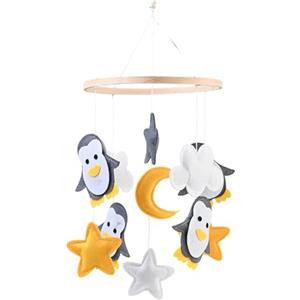 Kaiyzo Giostrina Culla Neonato Feltro Pinguino, Stella, Luna, Nuvola Giostrina Culla Stimola Lo Sviluppo Visivo Precoce Mobile Giochi Bambini Per Decorare Culle, Camerette E Soggiorni Grigio, Bianco E Giallo