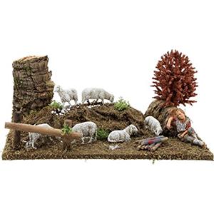 Holyart Pastore dormiente, Gregge e Albero 15X30X20 cm per Figure presepe 8-10 cm