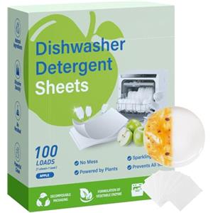 ComPDCVD 100 Fogli per Lavastoviglie Pastiglie Pods Lavastoviglie Tabs Lavastoviglies Pastiglie di Ricambio per Lavastoviglies senza plastica e biodegradabili Profumo di mela